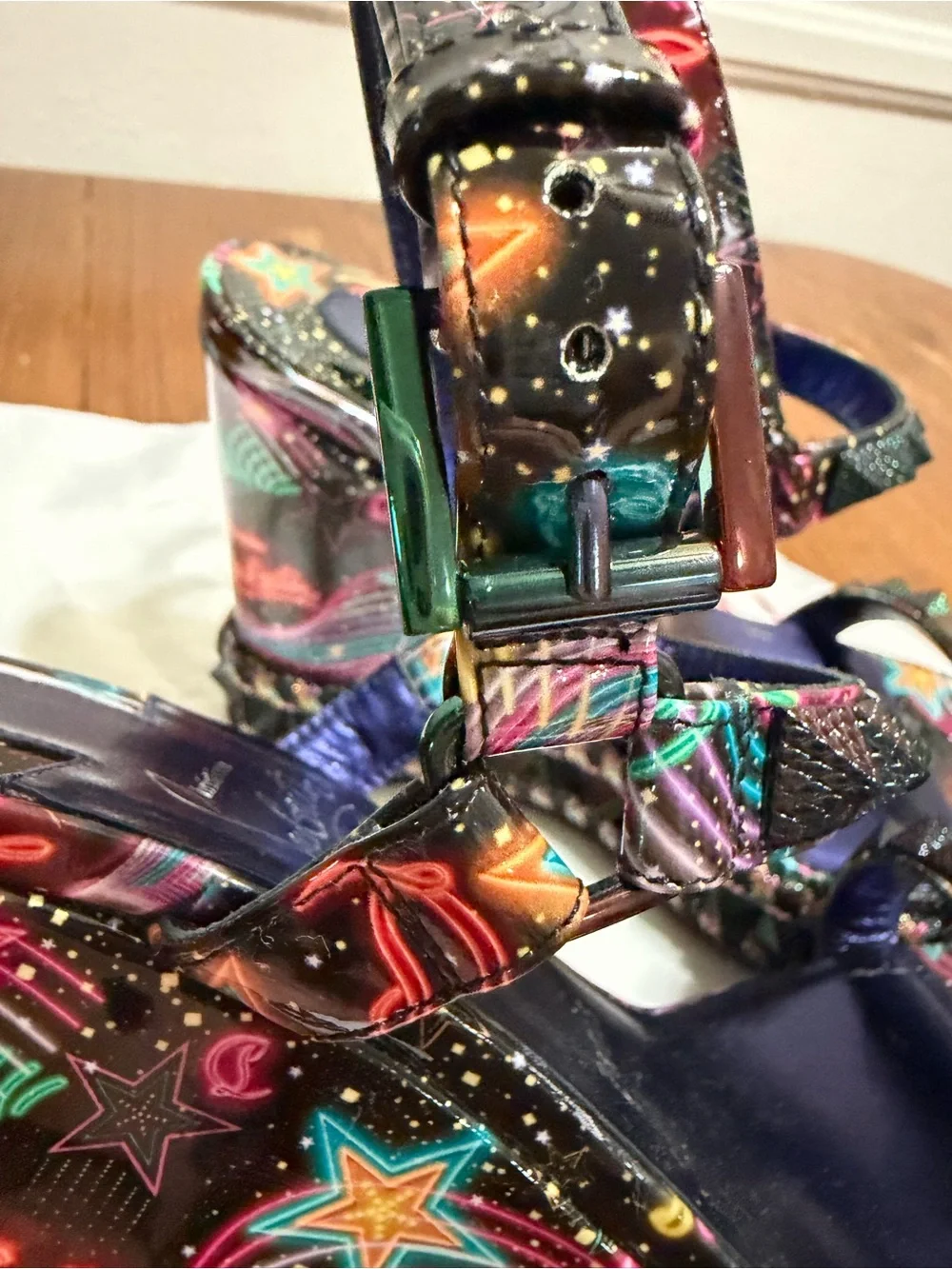 Christian Louboutin Black Multicolor Embellished Platform Wedge Sandals